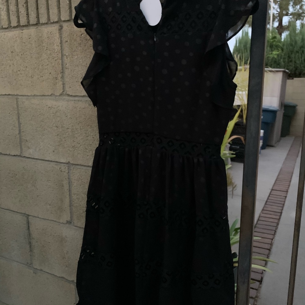 Black Ruffle Polka Dot Lace Dress